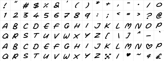 Love Marker Italic  glyph index