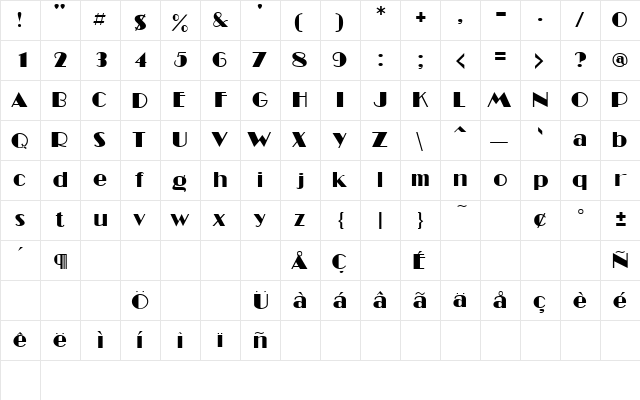 BobbalooSSK Regular  glyph index