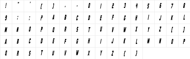 Hollywood Hills Condensed Italic  glyph index