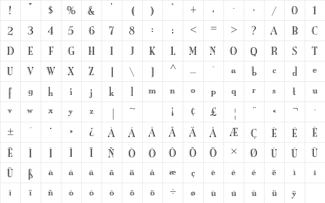 Burlington Std Regular  glyph index