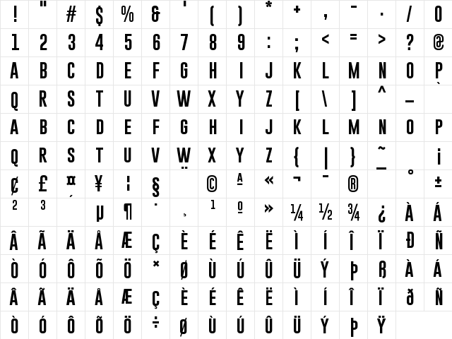 Gobold Regular  glyph index