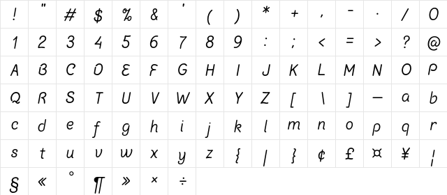 Chalk Marks Italic  glyph index