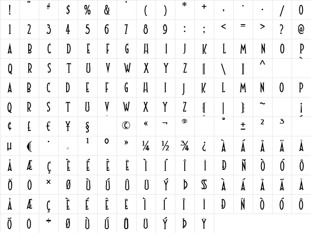 Toonerville Plain NF Regular  glyph index
