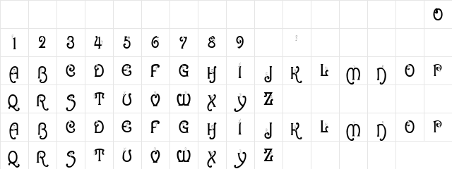 Angel Words Regular  glyph index