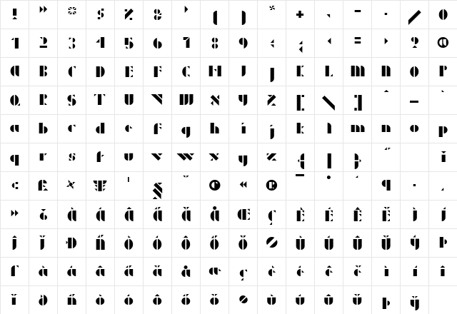 P22 Albers Three  glyph index