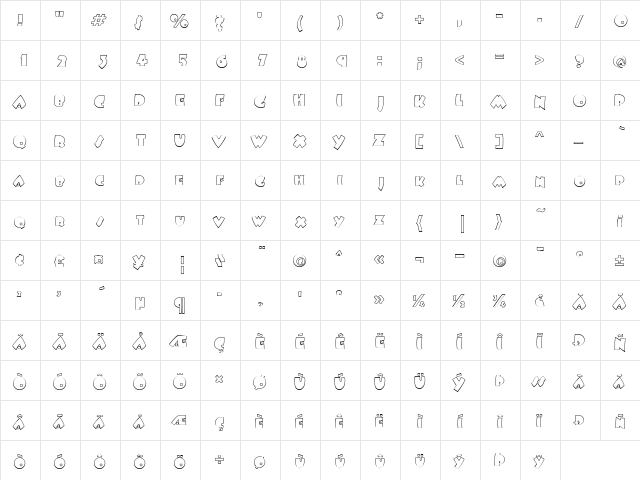 FatsoOutline Heavy  glyph index