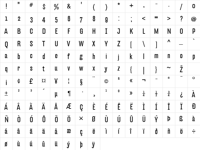 Hydra-Book Regular  glyph index