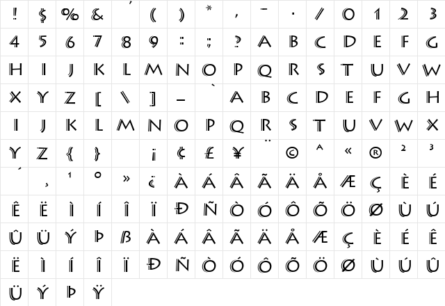 ListiumEngraved Normal  glyph index