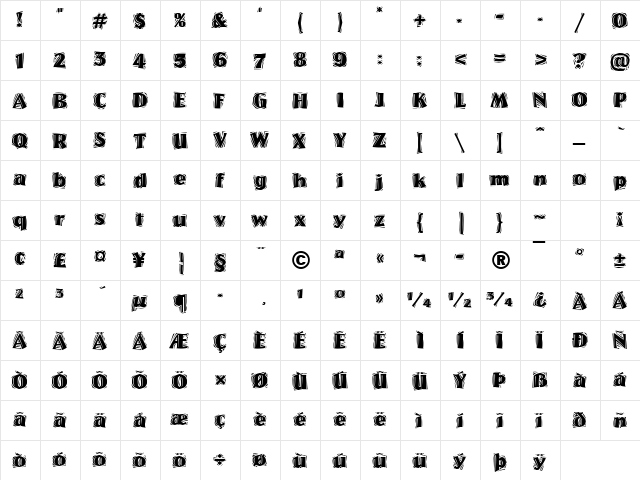 Westwood Regular  glyph index
