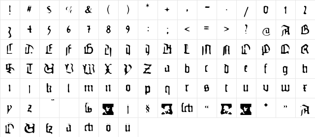 GutenbergsGhostypes Regular  glyph index
