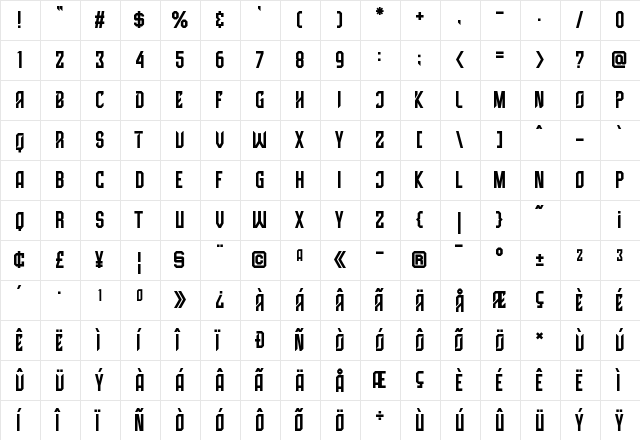 High Jersey Regular  glyph index