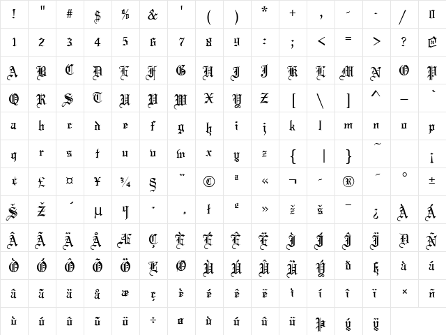 MAJBOQ Regular  glyph index