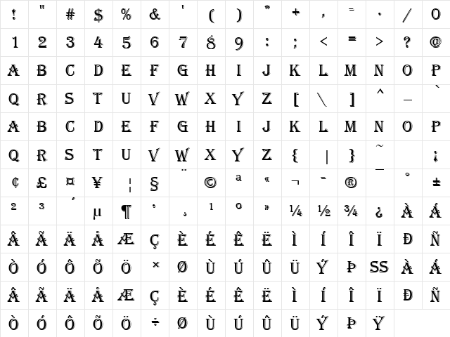 Algerian Becker Regular  glyph index