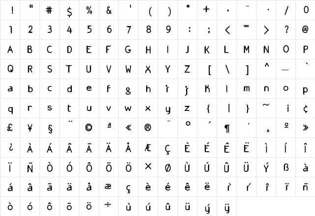 Gonza Bold  glyph index