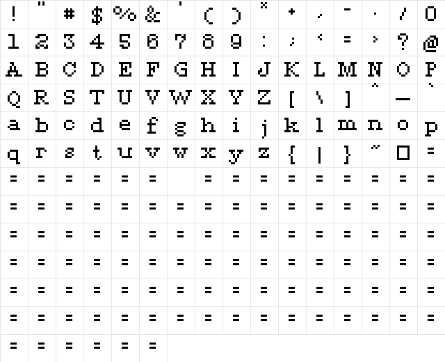 00Tonix Bold  glyph index