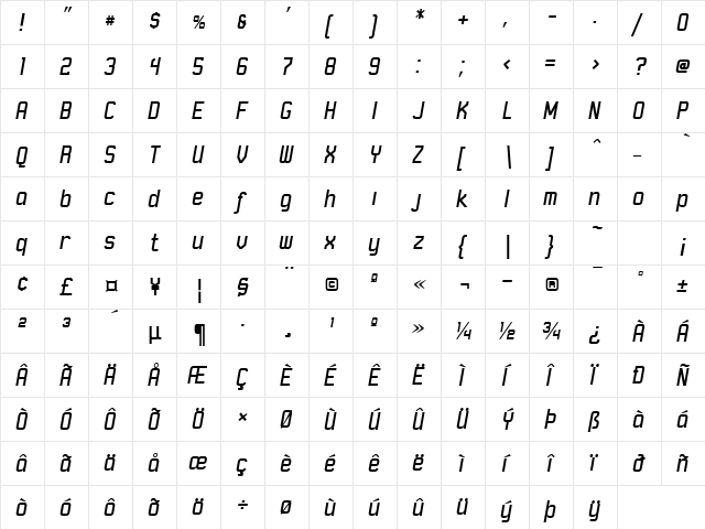 Robust ICG Italic  glyph index