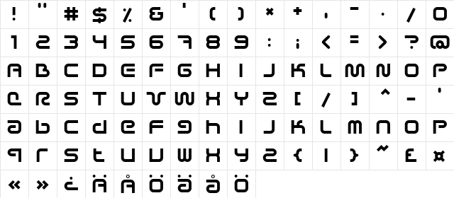 Sci Fied X Regular  glyph index