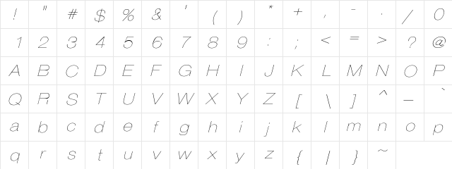Bern Expanded Oblique Thin Regular  glyph index