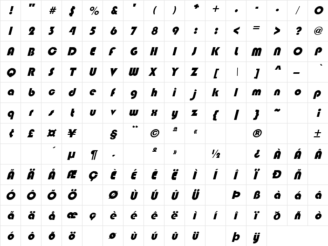 Smoke 2 Regular  glyph index