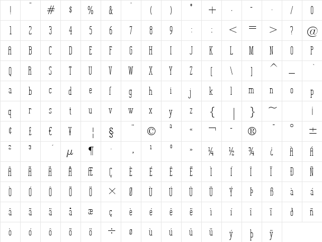 Unknown Caller BTN Regular  glyph index