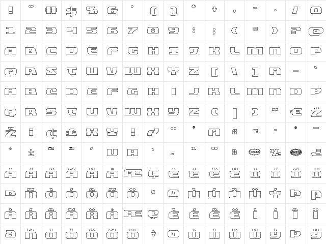 Quickening Outline Regular  glyph index