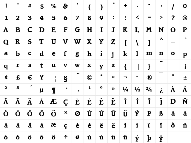 Bravo-Bold Regular  glyph index