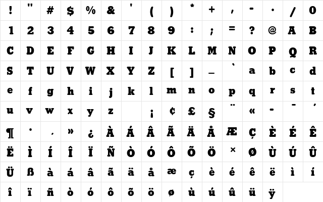 StymieTBlaRo1 Regular  glyph index