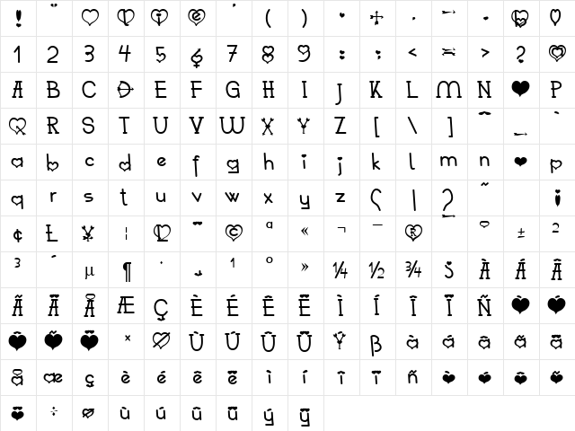 Heart2Heart Becker Normal  glyph index