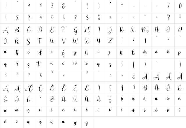 Lovelygirly - Demo Regular  glyph index