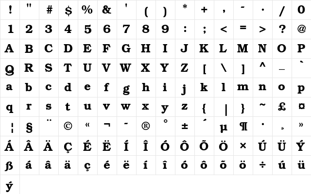 ITC Bookman CE Demi  glyph index