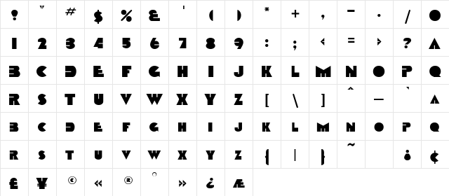 TobagoSSK Bold  glyph index