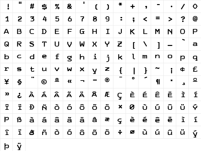 HardCase Regular  glyph index