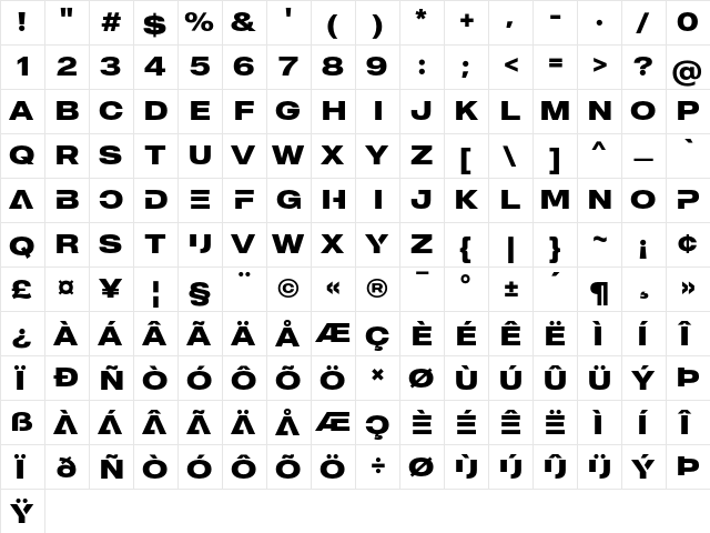 MADE Outer Sans Alt Bold  glyph index