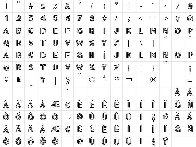 TR Eklektic Regular  glyph index