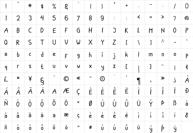 Little Fish Thin Regular  glyph index