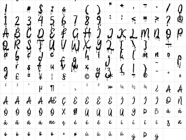 Halloween Party Regular  glyph index