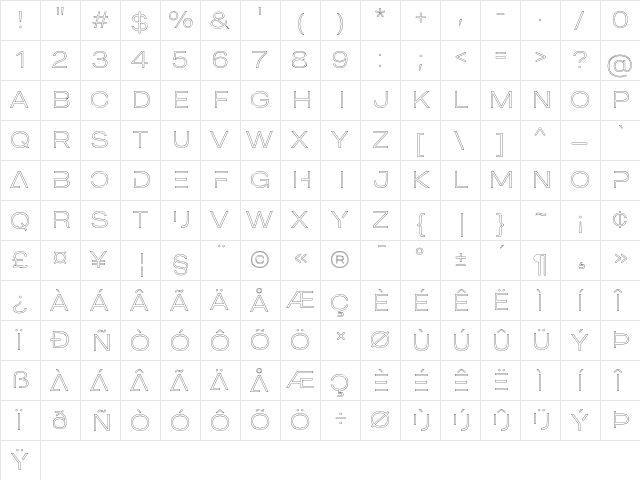 MADE Outer Sans Outline Alt Thin  glyph index