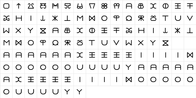 DC TEST Regular  glyph index