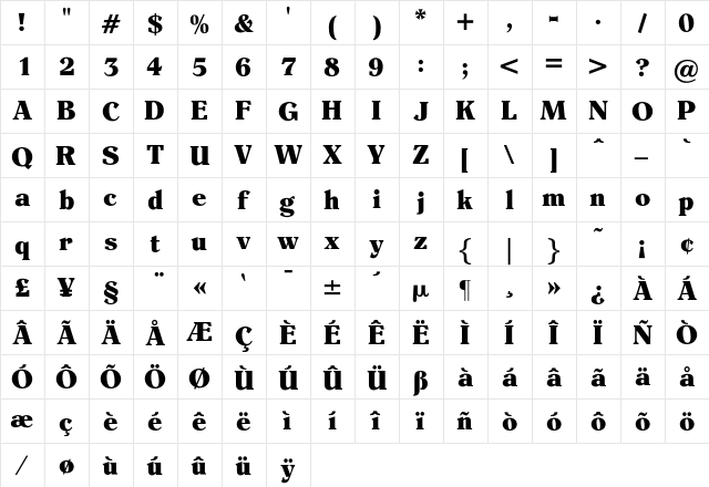Hohenfels Regular  glyph index