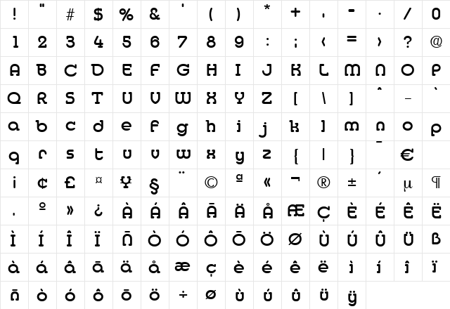 Media-Medium Regular  glyph index