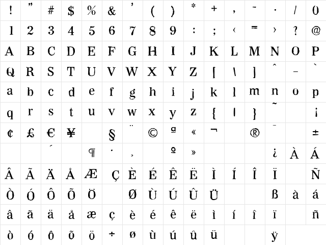 WichitaAntique-Medium Regular  glyph index