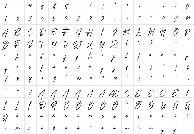 Midlestone Signature Regular  glyph index