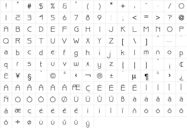 Bisque Regular  glyph index