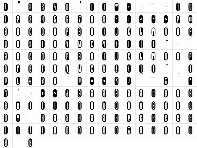 LowRider Regular  glyph index