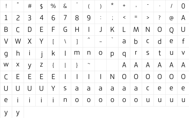 Jervinho Regular  glyph index