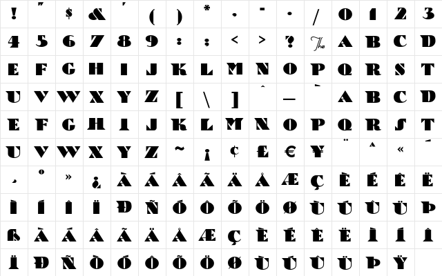 Bric-a-Braque Regular  glyph index