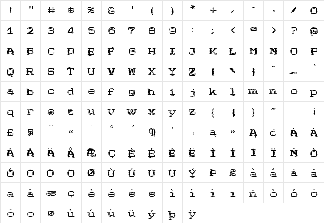ValManGal Regular  glyph index