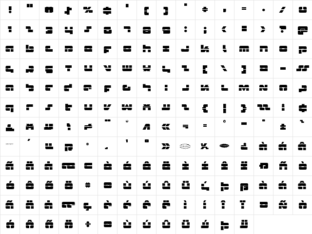 Boomstick Laser Regular  glyph index