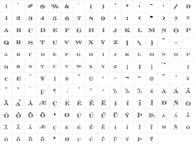 Cash Regular  glyph index