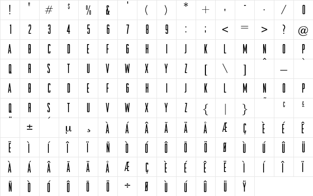 Howard Regular  glyph index